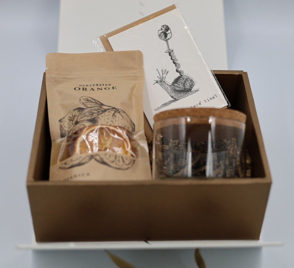 Giftbox 1: Gedroogde Orange 20g in Glazen Pot + Luxe Wenskaart