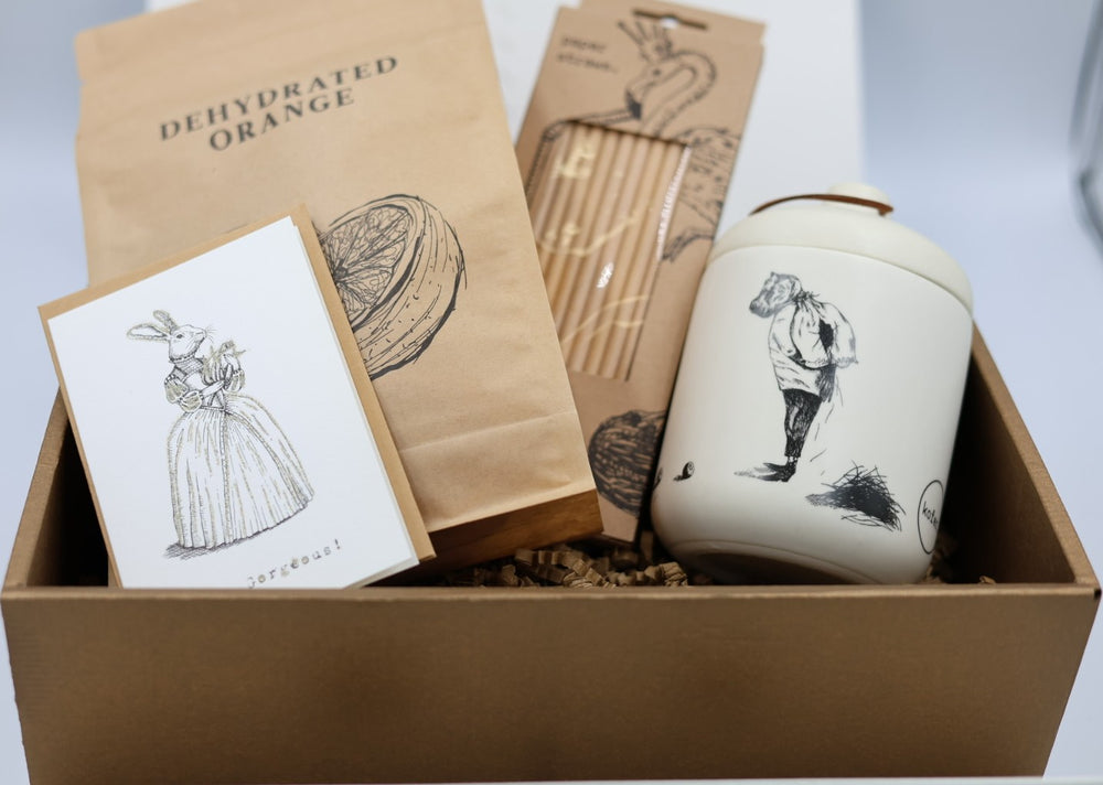 Giftbox 6: Keramische Pot met Gedroogde Orange 110g + Wenskaart & Rietjes